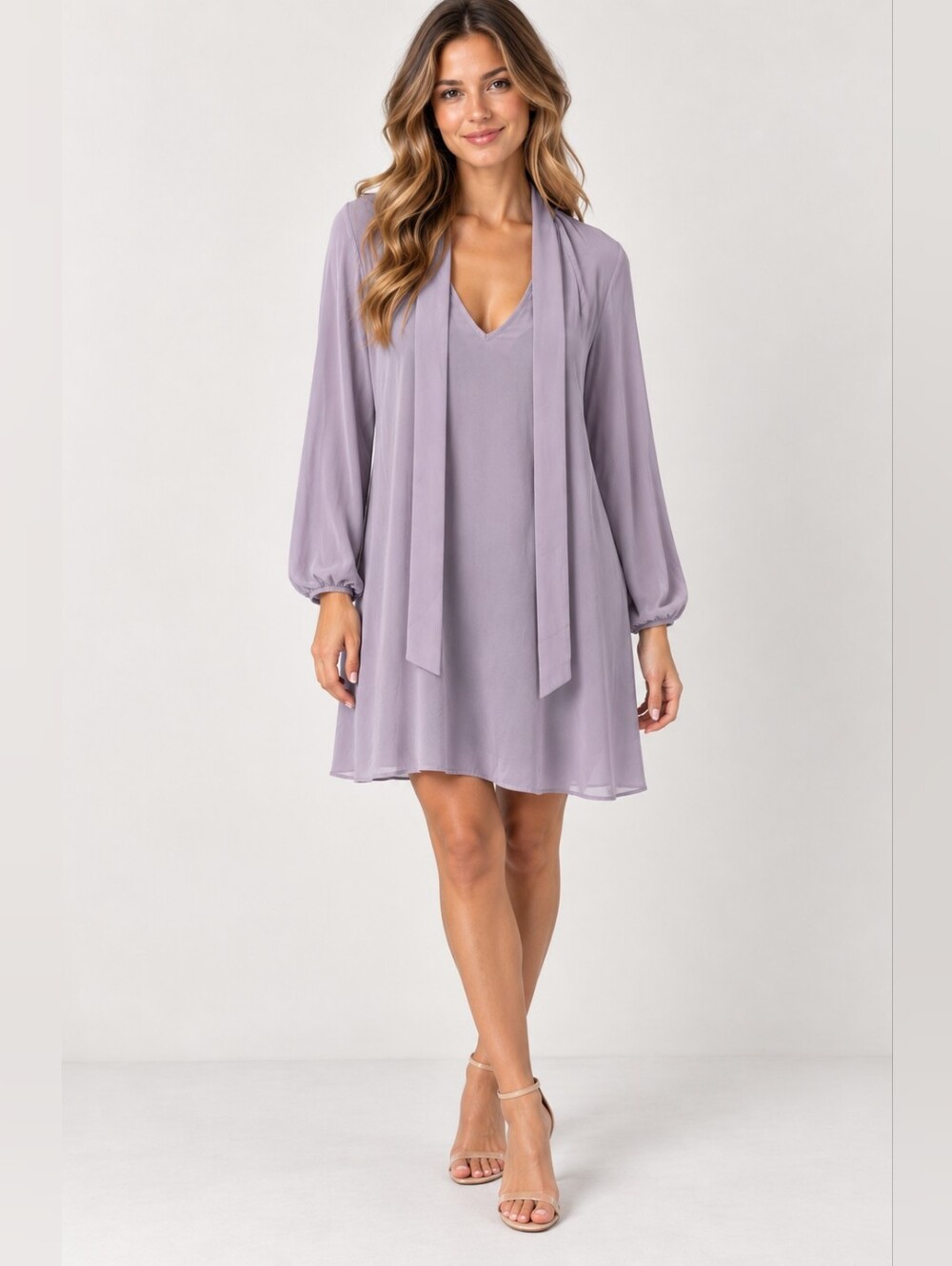 2/$20Talula Lavender Tie-Front Long Sleeve Mini Dress